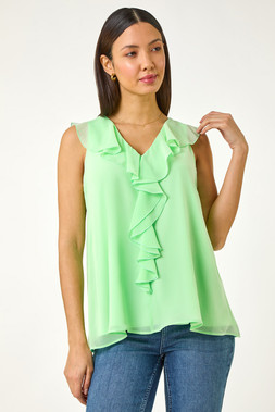 Roman Mint Chiffon Ruffle Vest Top