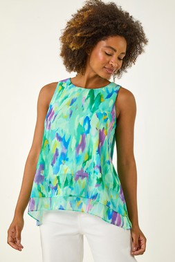 Roman Green Blurred Double Layered Vest Top