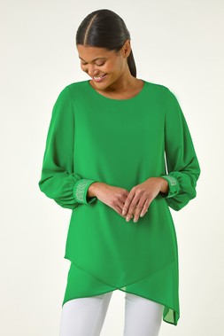 Roman Green Hotfix Detail Asymmetric Hem Top