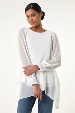 Roman Ivory Hotfix Detail Asymmetric Hem Top