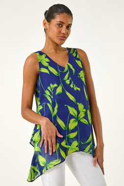Roman Navy Floral Print Wrap Overlay Top