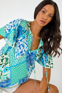 Dusk Abstract Tie Front Top