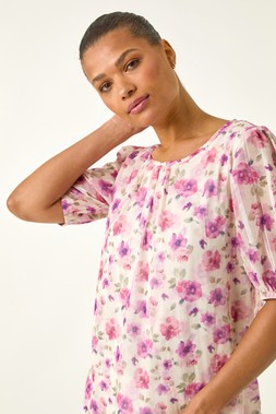 Roman Floral Print Woven Top