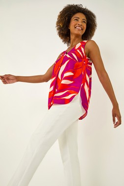 Roman Cerise Floral Printed V-Neck Top