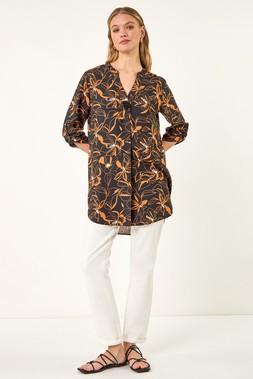 Roman Floral Longline Buttoned Top