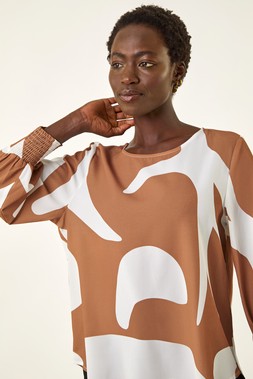 Roman Camel Abstract Print Tunic Top