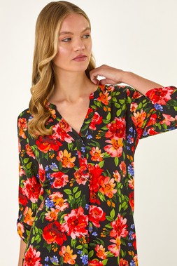 Roman Floral Longline Button Top