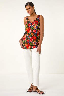 Roman Red Floral Buttoned Vest Top