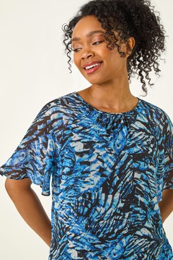 Roman Petite Navy Abstract Angel Sleeve Top