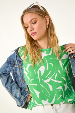 Roman Green Abstract Print Stretch T-Shirt
