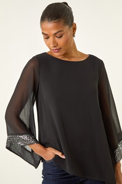 Roman Asymmetric Sequin Cuff Top