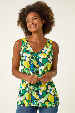 Roman Yellow Lemon Floral Buttoned Vest Top