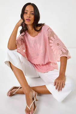 Dusk Pink Sunflower Lace Blouse