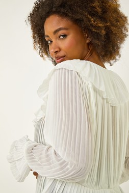Roman Ivory Frill Pleated Peplum Blouse