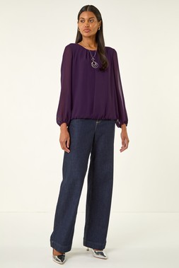 Roman Pleated Chiffon Necklace Top