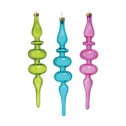 Colourful SetOf3FinialGlassDecorationsBlueGreen&Fuchsia £V2 5.99