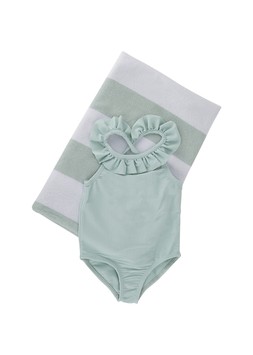 TK Maxx - Kids -green swimming costume & towel &pound;9.99 (RRP &pound;XX)