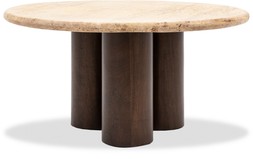 Inca Round Coffee Table, Dark Mango Wood & Travertine