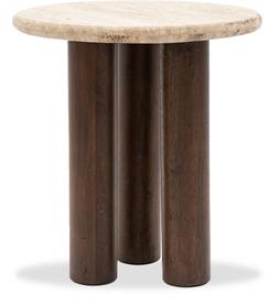 Inca Round Side Table, Dark Mango Wood & Travertine