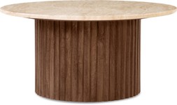 Medby Round Coffee Table, Dark Mango Wood & Travertine