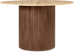 Medby 4 Seat Round Dining Table, Dark Mango Wood & Travertine