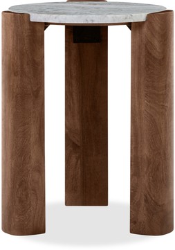 Emil Round Side Table, Dark Mango Wood & Grey Marble