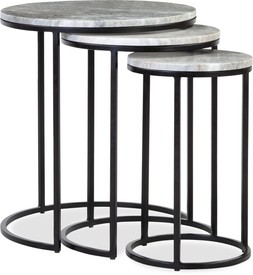 Madison Set Of 3 Nesting Side Tables, Grey Marble & Black