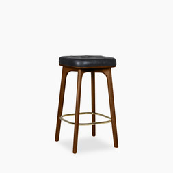 Winchester Kitchen Stool | Vintage Black Faux Leather & Walnut