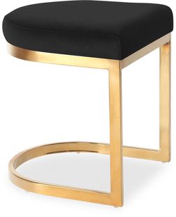Matteo Low Stool, Black Velvet & Brass