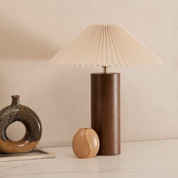 Danika Pleated Shade Table Lamp, Linen & Walnut
