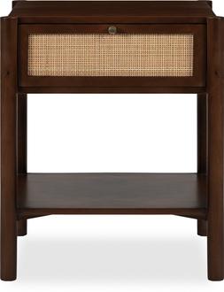 Bourton 1 Drawer Bedside Table, Dark Mango Wood & Cane