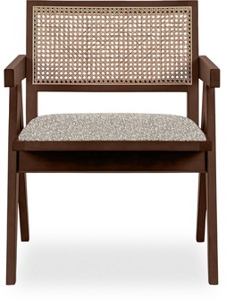 Cult Furniture Cleo Wooden Accent Armchair, Speckled Stone Sustainable Boucle & Walnut