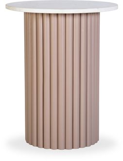 Medby Round Side Table, Taupe Mango Wood & White Marble