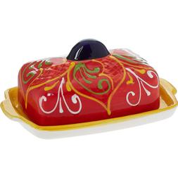 Red Patterned Butter Dish