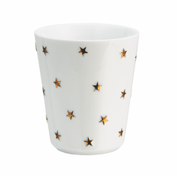 white ceramic mug with gold stars