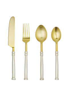 gold cutlery set silver handle