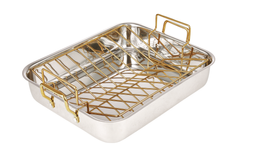 silver roasting tray with gold rack