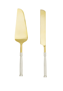 gold cake serving cutlery set silver handle