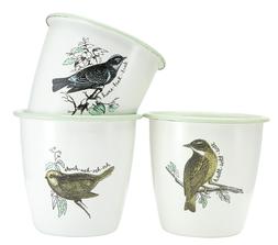 Set of three Songbird enamel pots