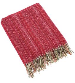 Red Throw with Multi Colour Fibre Fringe