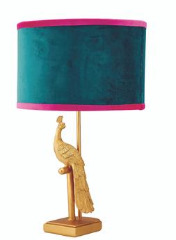 Heavy Petals gold peacock table lamp with velvet shade RRP 34.99
