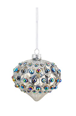 Homesense Dining glass silver bauble with multi-coloured dots