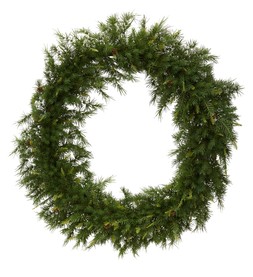 Homesense door scaping large wreath with pine cones
