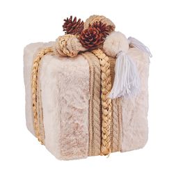 Homesense - White Fauxfur Present Ornament, &pound;6.99