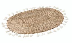 Scandi soft set of 2 oval wicker placemat with tassels
