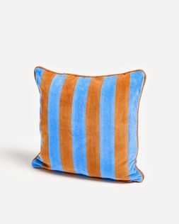 Blue & Orange Striped Velvet Cushion Cover 45x45cm