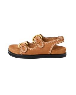 Toffee Suede Double Buckle Stitch Sandals