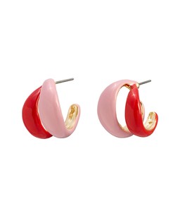 Robin Pink & Red Enamel Double Row Hoop Earrings
