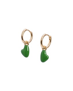 Saskia Green Enamel Heart Drop Huggie Earrings