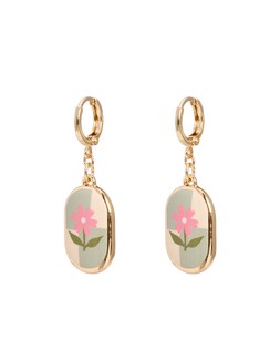 Noelle Flower Oval Charm Huggie Earrings